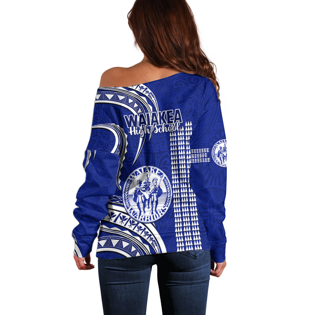 Hawaii Waiakea High School Off Shoulder Sweater Polynesian Kakau Pattern LT14 - Polynesian Pride