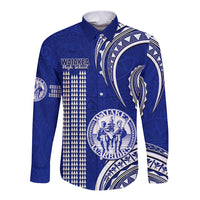 Personalised Hawaii Waiakea High School Long Sleeve Button Shirt Polynesian Kakau Pattern LT14 Unisex Blue - Polynesian Pride