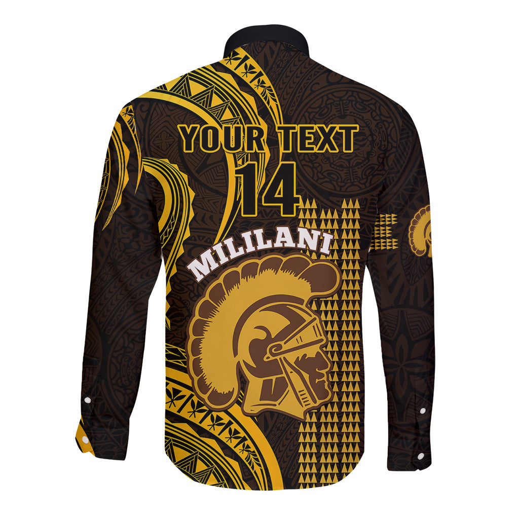 Personalised Hawaii Mililani High School Long Sleeve Button Shirt Polynesian Kakau Pattern LT14 - Polynesian Pride