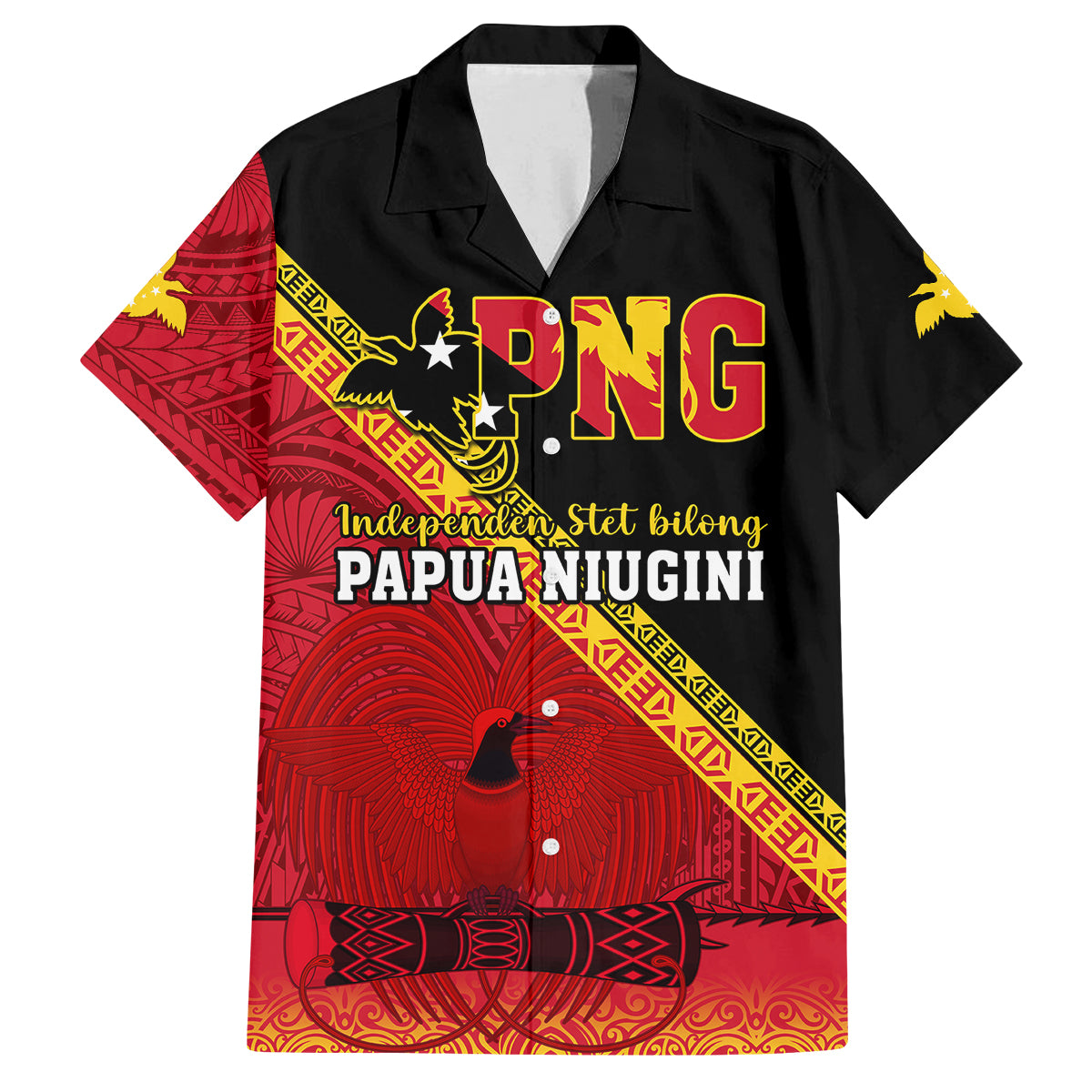 Papua New Guinea Family Matching Off Shoulder Long Sleeve Dress and Hawaiian Shirt Independen Stet bilong Papua Niugini Unique Version LT14 Dad's Shirt - Short Sleeve Red - Polynesian Pride