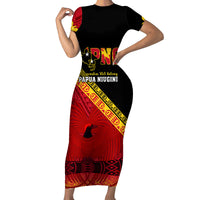 Papua New Guinea Family Matching Short Sleeve Bodycon Dress and Hawaiian Shirt Independen Stet bilong Papua Niugini Unique Version LT14 Mom's Dress Red - Polynesian Pride