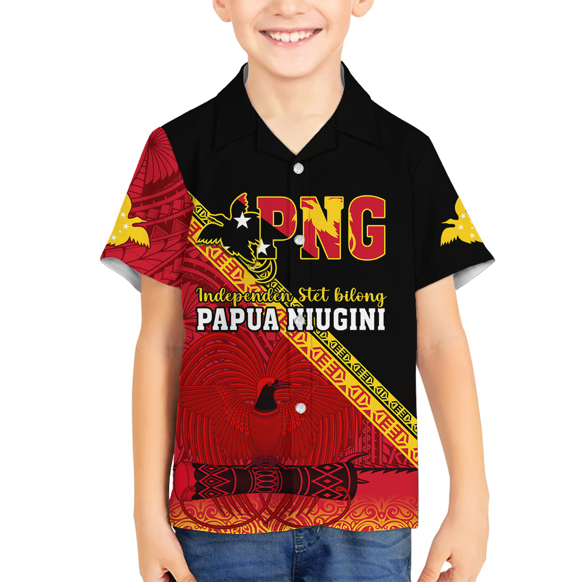 Papua New Guinea Family Matching Tank Maxi Dress and Hawaiian Shirt Independen Stet bilong Papua Niugini Unique Version LT14 Son's Shirt Red - Polynesian Pride