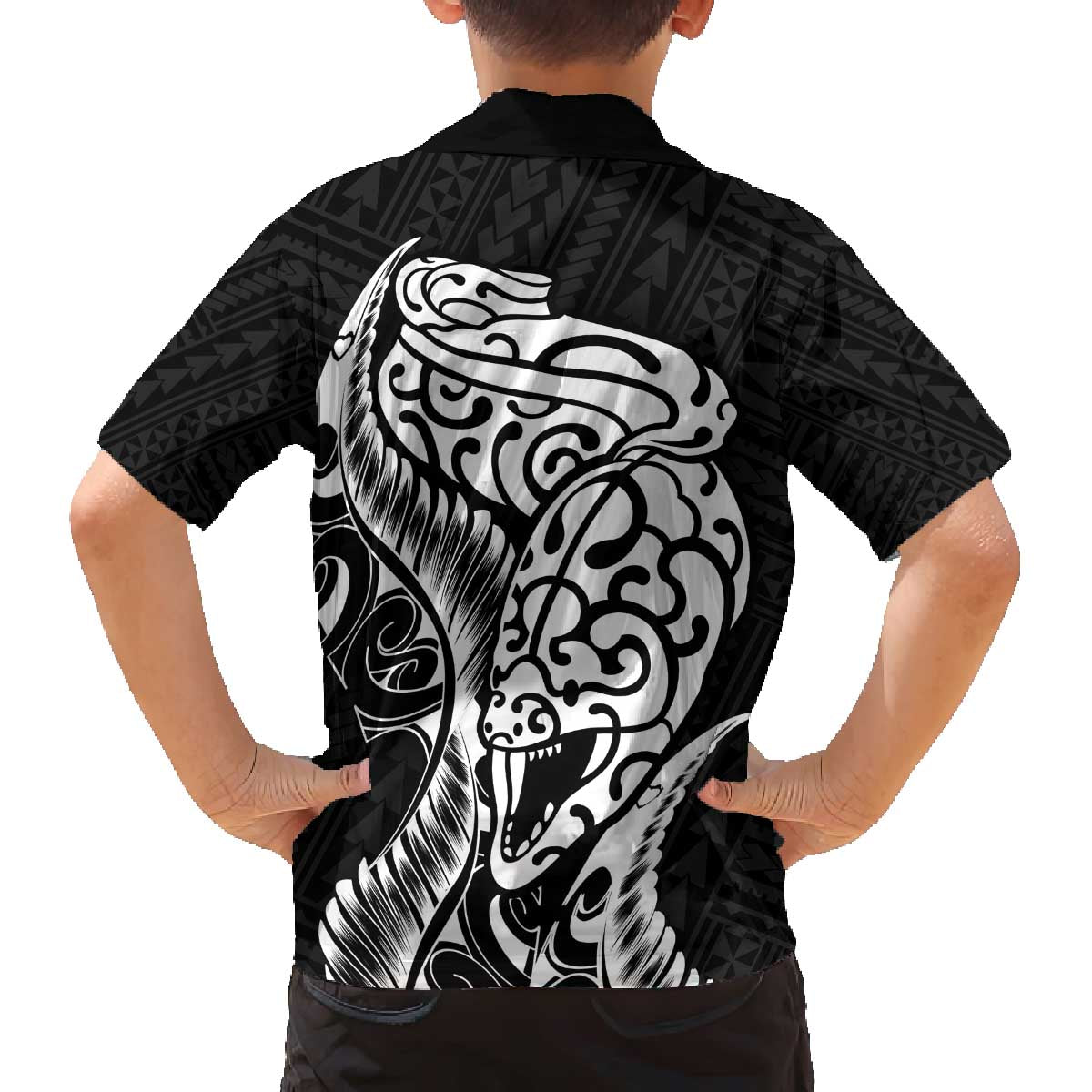 New Zealand Eel Family Matching Off Shoulder Short Dress and Hawaiian Shirt Tuna Aotearoa Maori Patten - Black