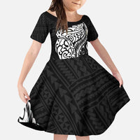 New Zealand Eel Family Matching Summer Maxi Dress and Hawaiian Shirt Tuna Aotearoa Maori Patten - Black