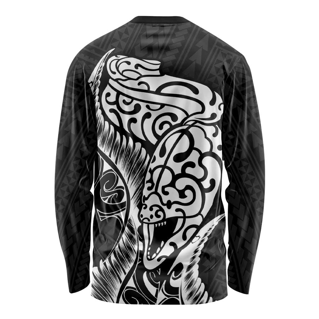 New Zealand Eel Long Sleeve Shirt Tuna Aotearoa Maori Patten - Black