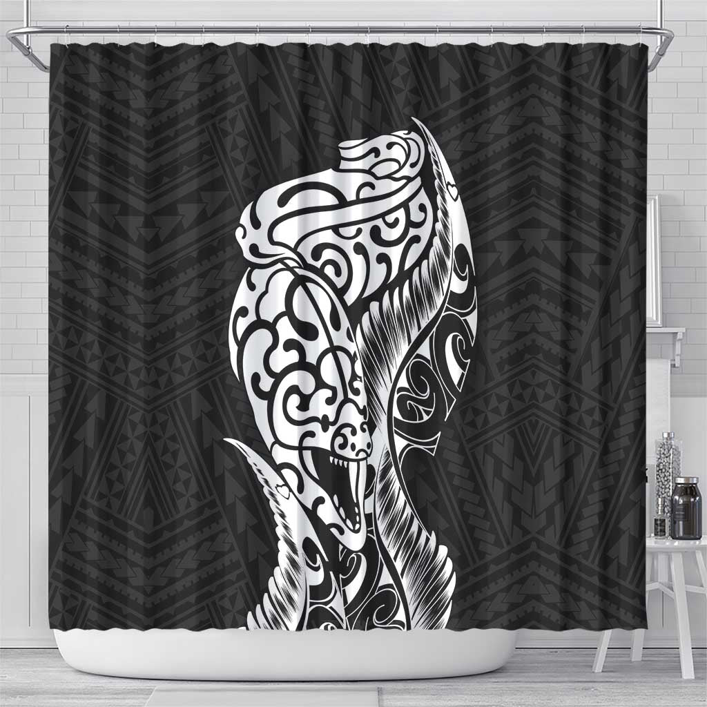 New Zealand Eel Shower Curtain Tuna Aotearoa Maori Patten - Black