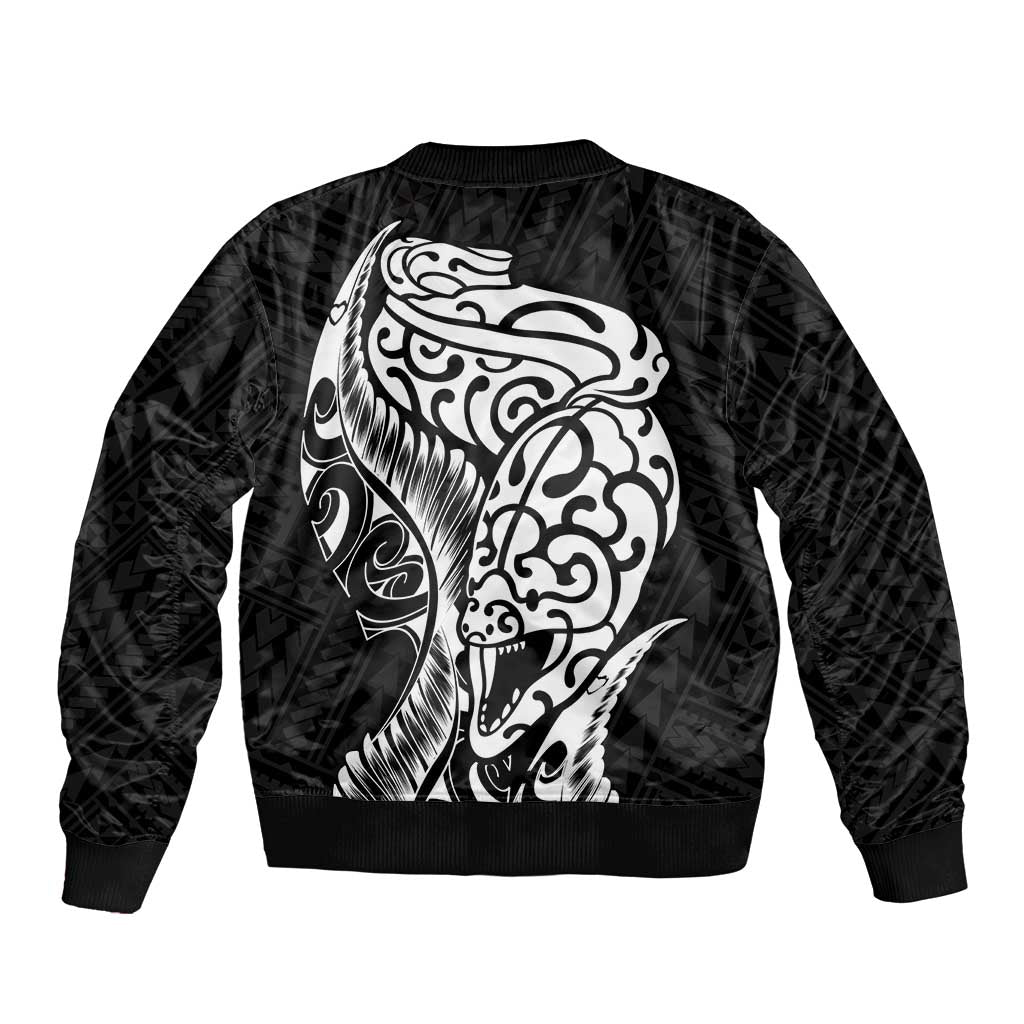 New Zealand Eel Sleeve Zip Bomber Jacket Tuna Aotearoa Maori Patten - Black