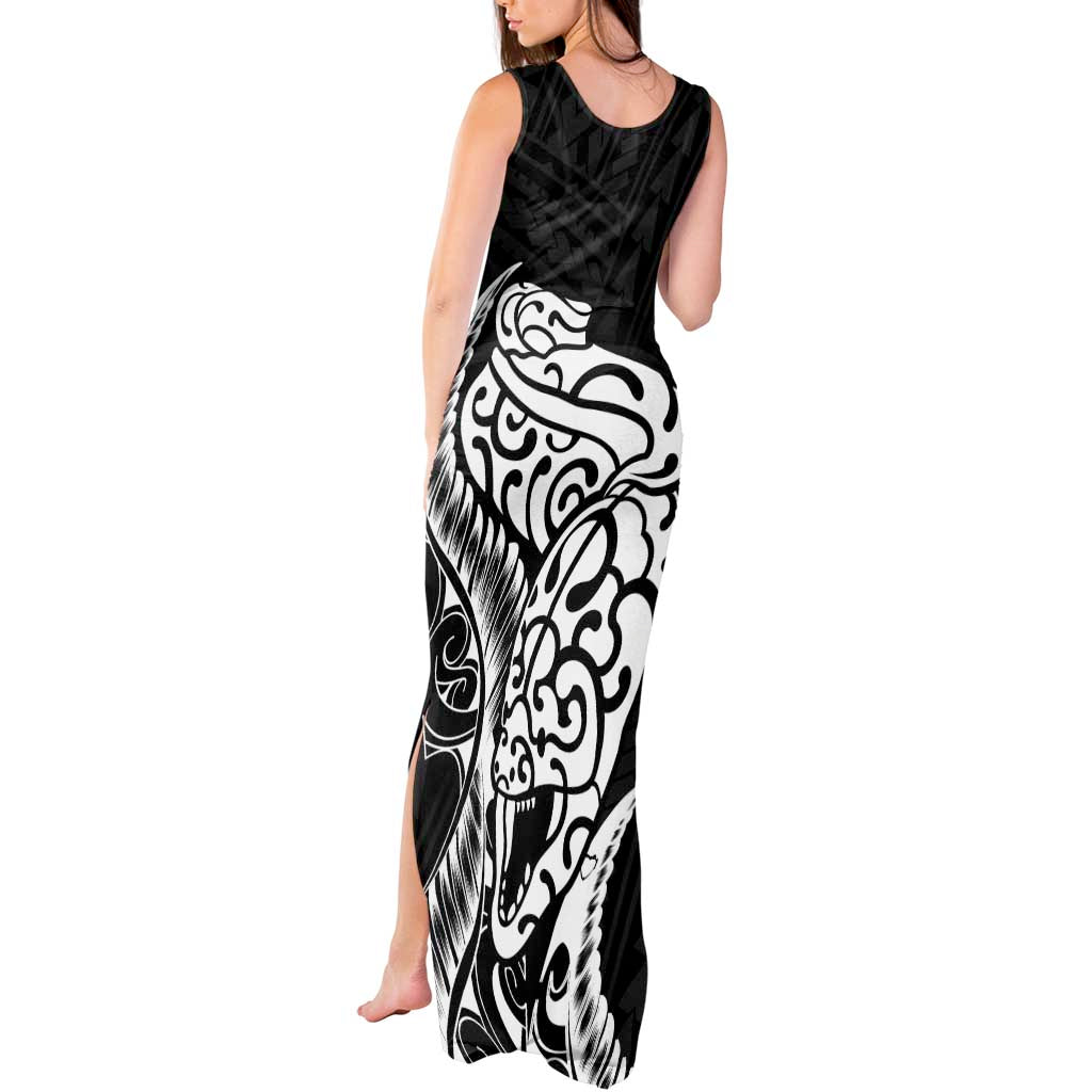 New Zealand Eel Tank Maxi Dress Tuna Aotearoa Maori Patten - Black
