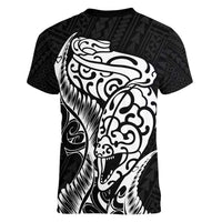 New Zealand Eel Women V-Neck T-Shirt Tuna Aotearoa Maori Patten - Black LT14 - Polynesian Pride