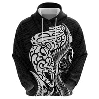 New Zealand Eel Zip Hoodie Tuna Aotearoa Maori Patten - Black