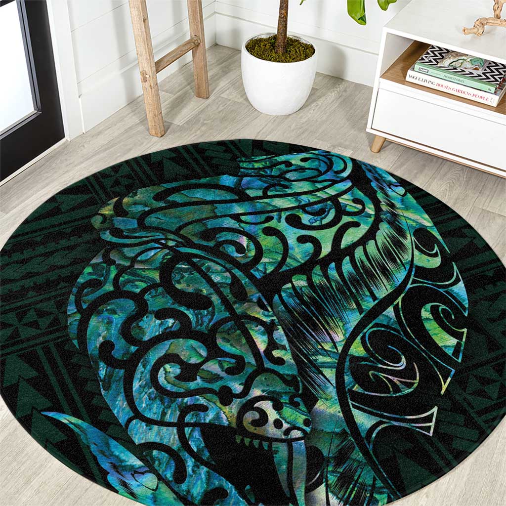 New Zealand Eel Round Carpet Tuna Aotearoa Maori With Paua Shell - Turquoise LT14 Turquoise - Polynesian Pride
