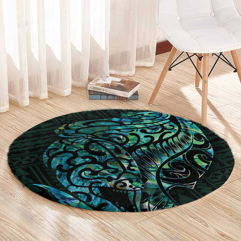 New Zealand Eel Round Carpet Tuna Aotearoa Maori With Paua Shell - Turquoise LT14 - Polynesian Pride