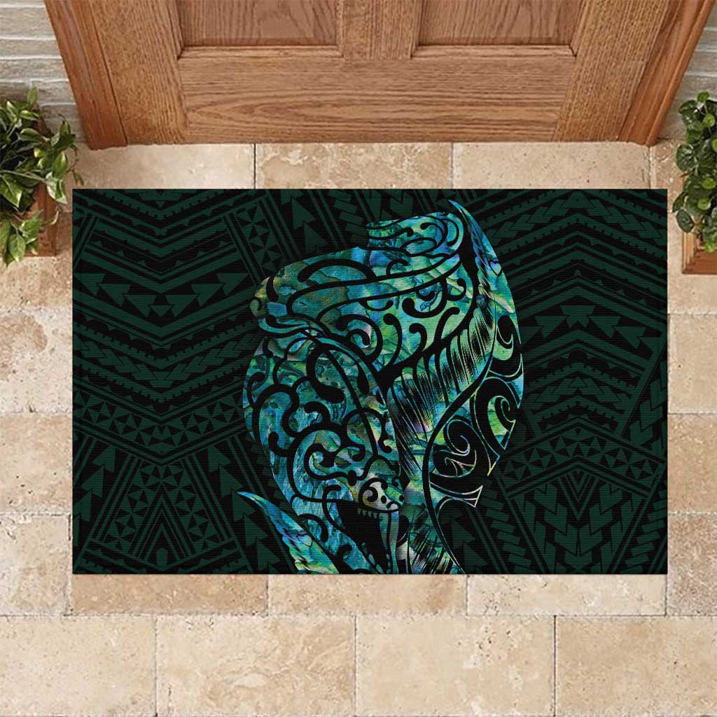 New Zealand Eel Rubber Doormat Tuna Aotearoa Maori With Paua Shell - Turquoise LT14 Turquoise - Polynesian Pride