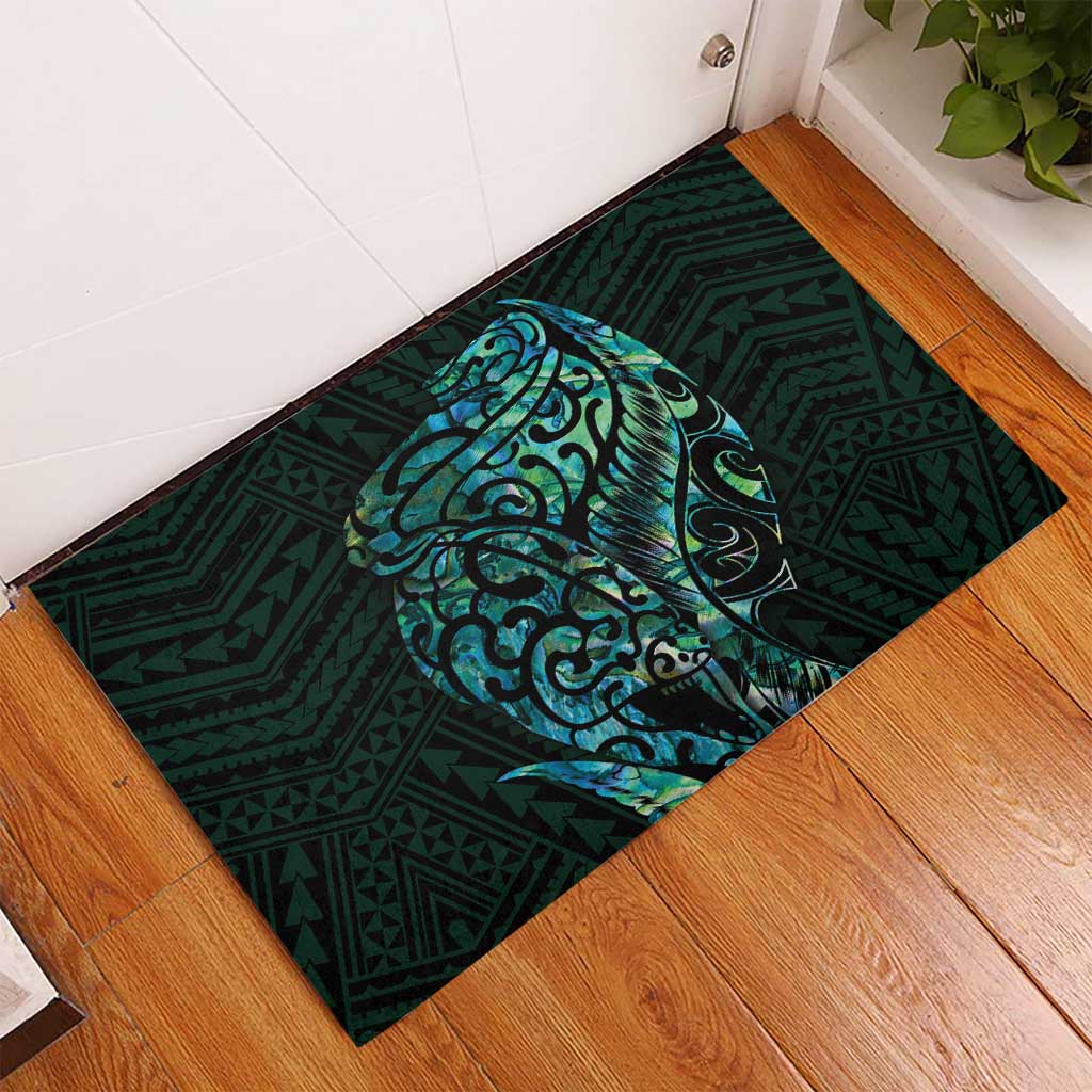 New Zealand Eel Rubber Doormat Tuna Aotearoa Maori With Paua Shell - Turquoise LT14 - Polynesian Pride