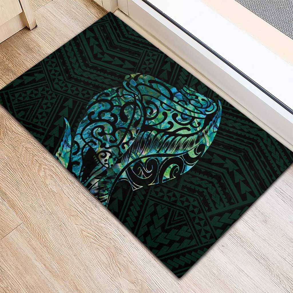 New Zealand Eel Rubber Doormat Tuna Aotearoa Maori With Paua Shell - Turquoise LT14 - Polynesian Pride