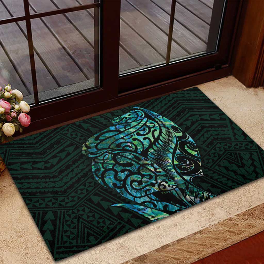 New Zealand Eel Rubber Doormat Tuna Aotearoa Maori With Paua Shell - Turquoise LT14 - Polynesian Pride