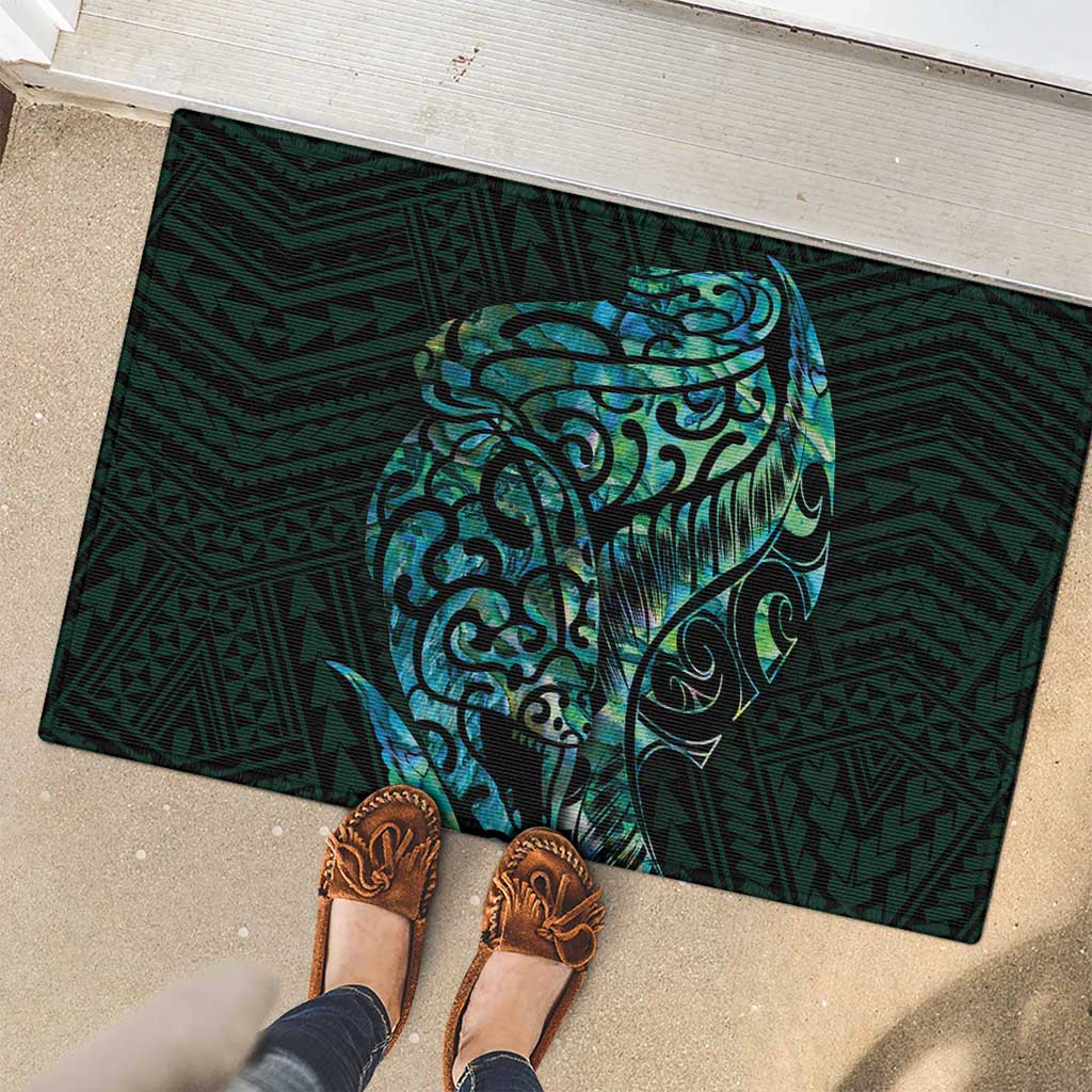 New Zealand Eel Rubber Doormat Tuna Aotearoa Maori With Paua Shell - Turquoise LT14 - Polynesian Pride