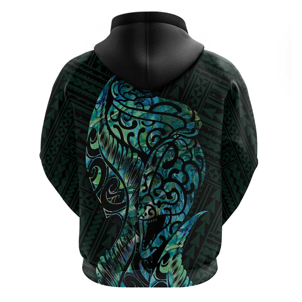 New Zealand Eel Zip Hoodie Tuna Aotearoa Maori With Paua Shell - Turquoise