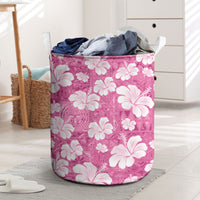 Pink Bula Fiji Masi Hibiscus Seamless Laundry Basket