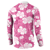 Pink Bula Fiji Masi Hibiscus Seamless Button Sweatshirt