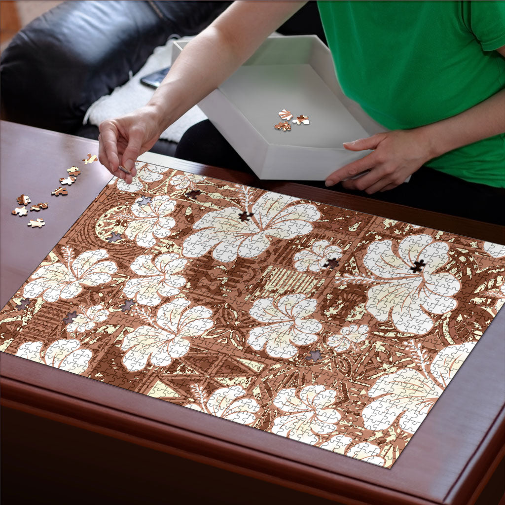 Brown Bula Fiji Masi Hibiscus Seamless Puzzle