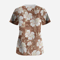 Brown Bula Fiji Masi Hibiscus Seamless Scrub Top