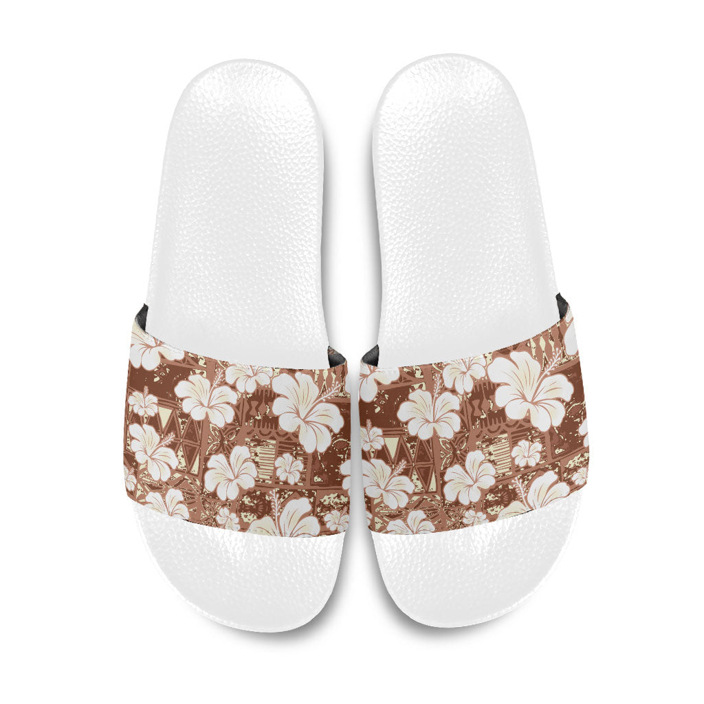 Brown Bula Fiji Masi Hibiscus Seamless Slide Sandals