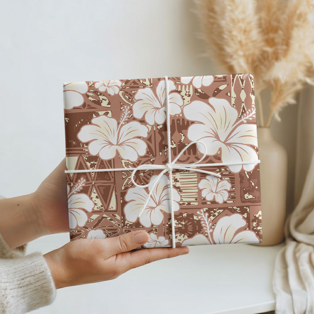 Brown Bula Fiji Masi Hibiscus Seamless Wrapping Paper