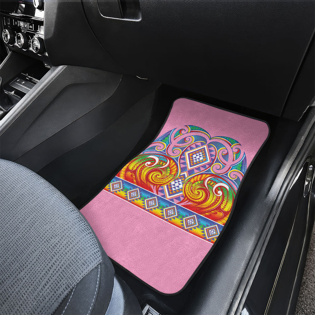 Rainbow Ngaru Taniko With Aotearoa Maori Tattoo Car Mats LT14 - Polynesian Pride