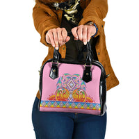 Rainbow Ngaru Taniko With Aotearoa Maori Tattoo Shoulder Handbag LT14 One Size Pink - Polynesian Pride