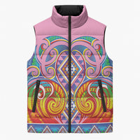 Rainbow Ngaru Taniko With Aotearoa Maori Tattoo Sleeveless Puffer Jacket LT14 Unisex Pink - Polynesian Pride