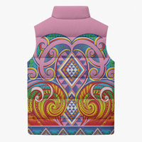 Rainbow Ngaru Taniko With Aotearoa Maori Tattoo Sleeveless Puffer Jacket LT14 - Polynesian Pride