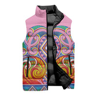 Rainbow Ngaru Taniko With Aotearoa Maori Tattoo Sleeveless Puffer Jacket LT14 - Polynesian Pride