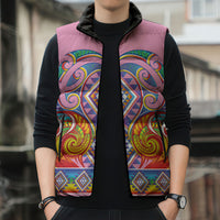 Rainbow Ngaru Taniko With Aotearoa Maori Tattoo Sleeveless Puffer Jacket LT14 - Polynesian Pride