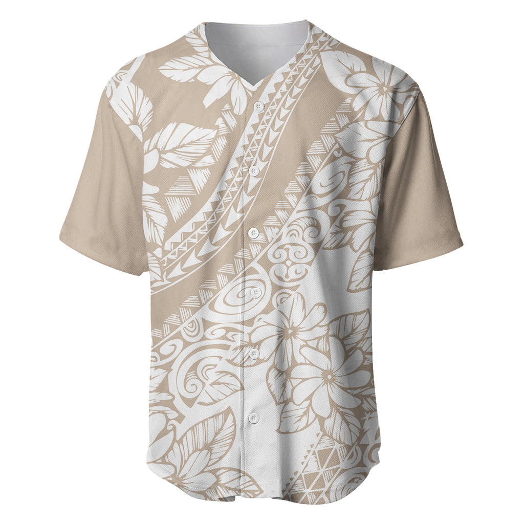 Polynesia Baseball Jersey Polynesian Tropical Flowers Beige Pastel Vibes LT14 Beige - Polynesian Pride