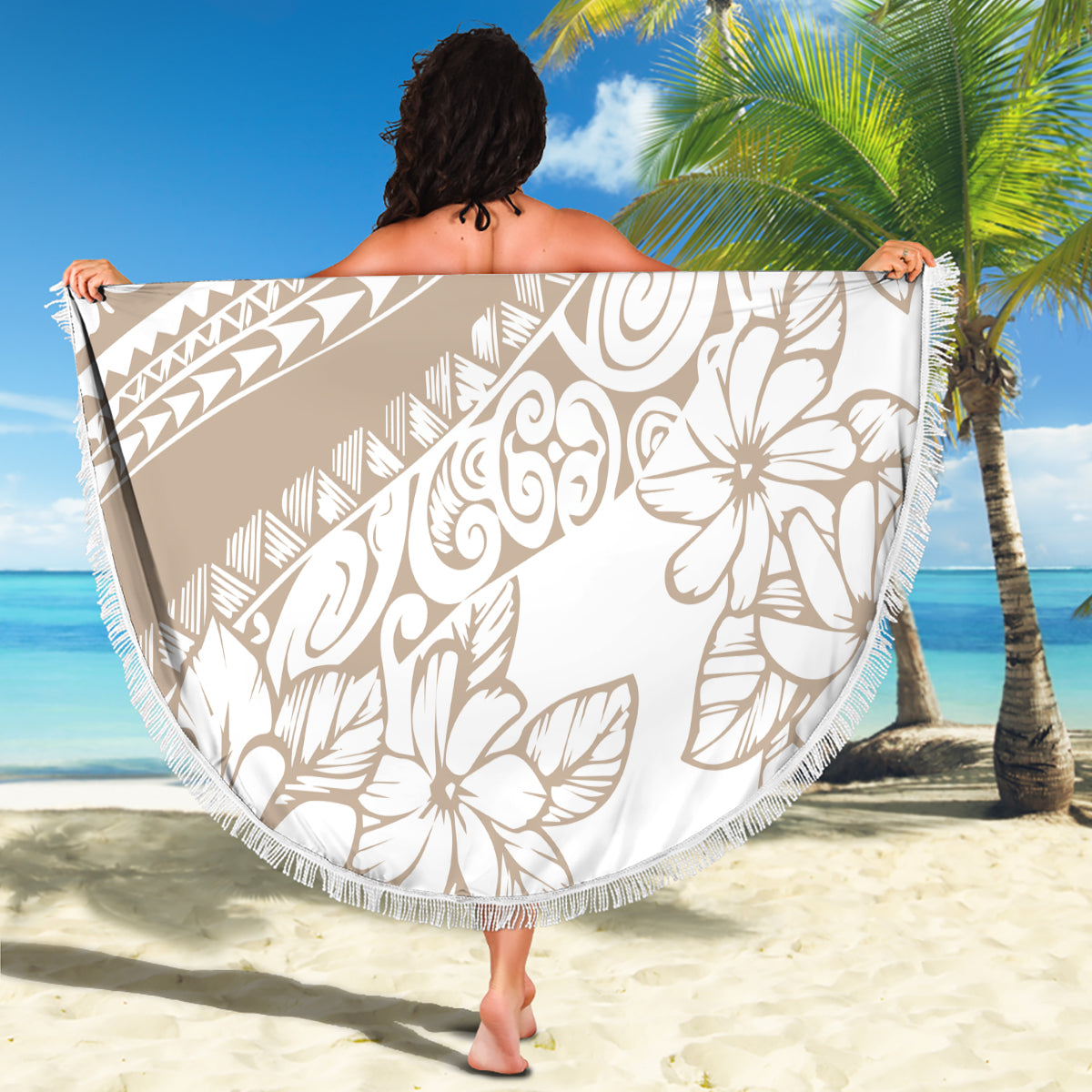 Polynesia Beach Blanket Polynesian Tropical Flowers Beige Pastel Vibes LT14 - Wonder Print Shop
