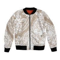 Polynesia Bomber Jacket Polynesian Tropical Flowers Beige Pastel Vibes LT14 Unisex Beige - Polynesian Pride