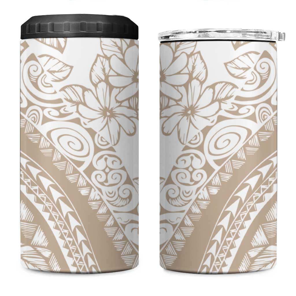 Polynesia 4 in 1 Can Cooler Tumbler Polynesian Tropical Flowers Begie Pastel Vibes