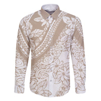Polynesia Family Matching Long Sleeve Bodycon Dress and Hawaiian Shirt Polynesian Tropical Flowers Beige Pastel Vibes LT14 - Polynesian Pride