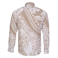 Polynesia Family Matching Off Shoulder Short Dress and Hawaiian Shirt Polynesian Tropical Flowers Beige Pastel Vibes LT14 - Polynesian Pride