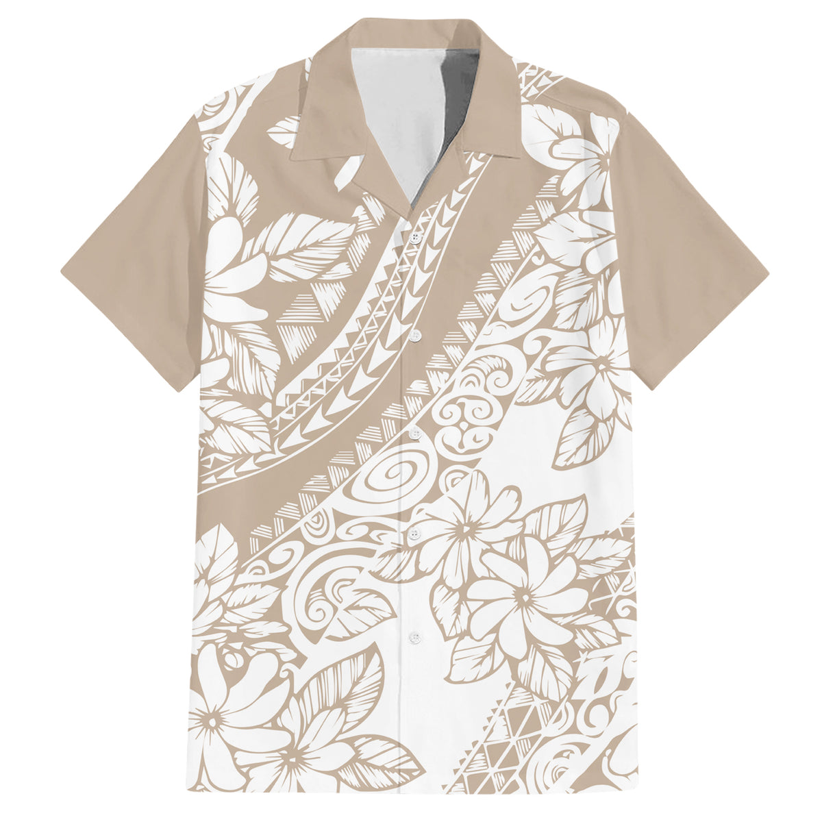 Polynesia Family Matching Short Sleeve Bodycon Dress and Hawaiian Shirt Polynesian Tropical Flowers Beige Pastel Vibes LT14 - Polynesian Pride