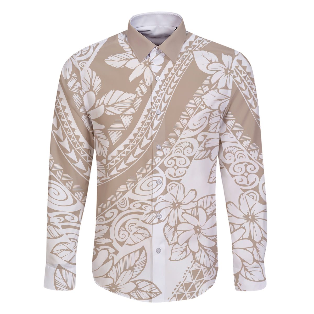 Polynesia Family Matching Short Sleeve Bodycon Dress and Hawaiian Shirt Polynesian Tropical Flowers Beige Pastel Vibes LT14 - Polynesian Pride