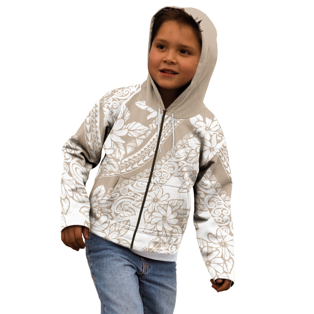 Polynesia Kid Hoodie Polynesian Tropical Flowers Beige Pastel Vibes LT14 - Polynesian Pride