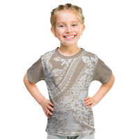 Polynesia Kid T Shirt Polynesian Tropical Flowers Beige Pastel Vibes LT14 Beige - Polynesian Pride