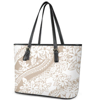 Polynesia Leather Tote Bag Polynesian Tropical Flowers Begie Pastel Vibes LT14 - Polynesian Pride
