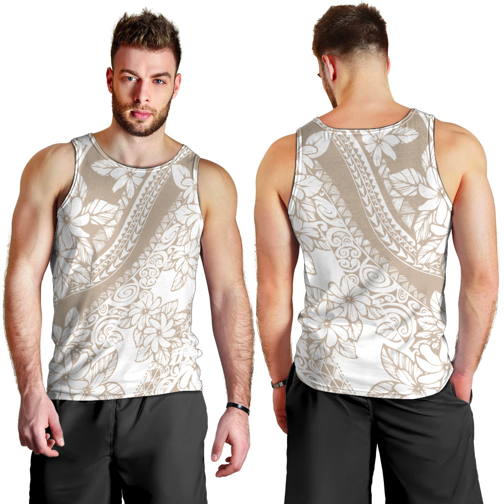 Polynesia Men Tank Top Polynesian Tropical Flowers Beige Pastel Vibes LT14 - Polynesian Pride