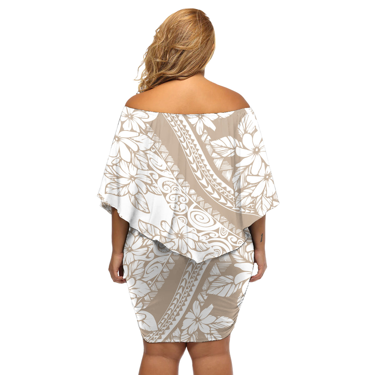 Polynesia Off Shoulder Short Dress Polynesian Tropical Flowers Beige Pastel Vibes LT14 - Polynesian Pride