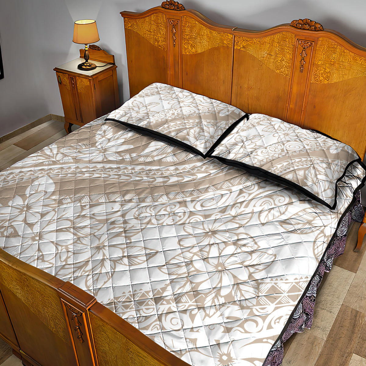 Polynesia Quilt Bed Set Polynesian Tropical Flowers Begie Pastel Vibes LT14 - Polynesian Pride