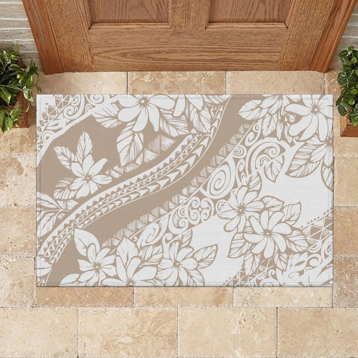 Polynesia Rubber Doormat Polynesian Tropical Flowers Begie Pastel Vibes LT14 - Polynesian Pride