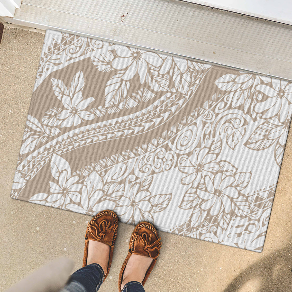 Polynesia Rubber Doormat Polynesian Tropical Flowers Begie Pastel Vibes LT14 - Polynesian Pride